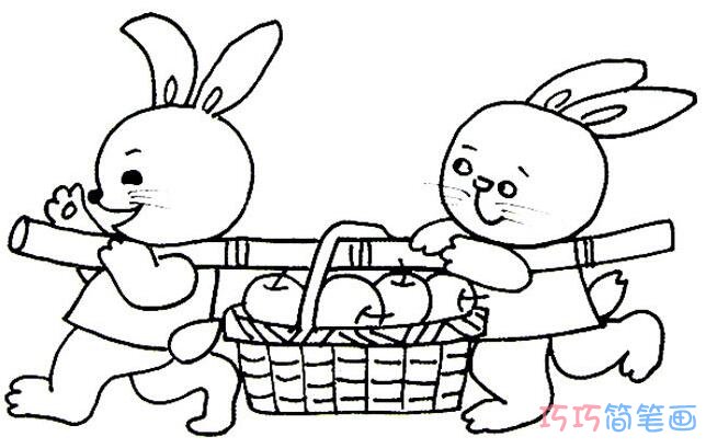 两只小白兔抬苹果怎么画_小白兔简笔画图片