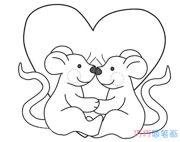 两只爱心老鼠简笔画_老鼠简笔画图片