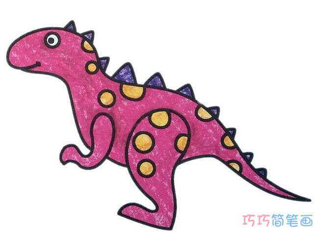 超简单卡通恐龙画法步骤（彩色）_恐龙简笔画图片