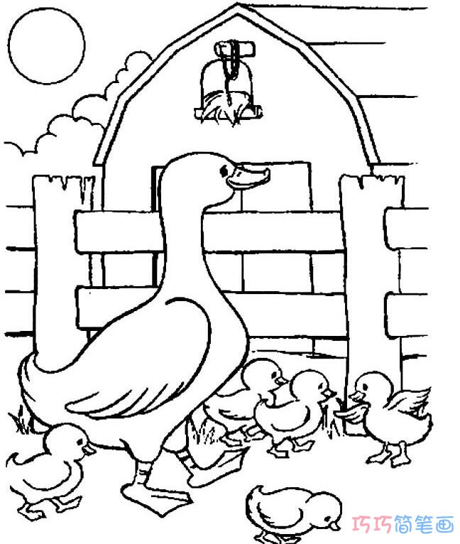 一群小鸭子和鸭妈妈简笔画_鸭子简笔画图片