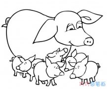 卡通猪妈妈和小猪的画法可爱_小猪简笔画图片