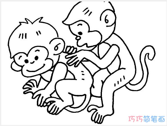 两个玩闹的猴子怎么画_猴子的简笔画图片