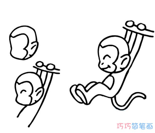 卡通猴子的画法步骤图_猴子简笔画图片