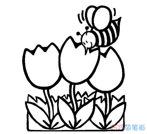 花丛中的小蜜蜂怎么画_昆虫简笔画图片