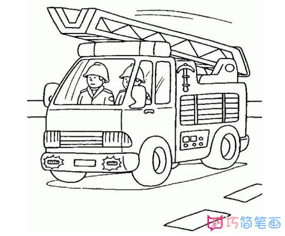 卡通画消防车怎么画好看_工程车简笔画图片