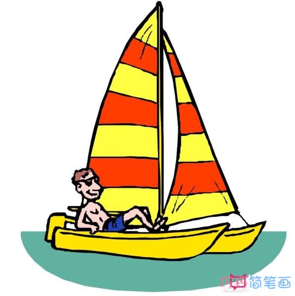 儿童帆船怎么画_彩色帆船简笔画图片