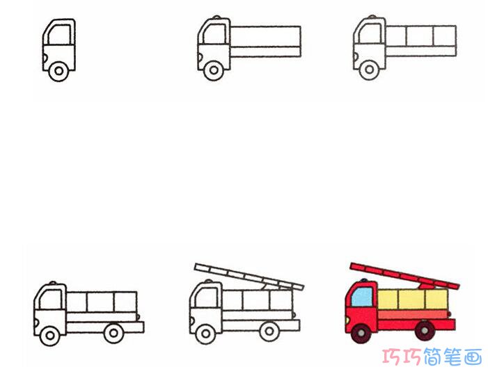 彩色简单消防车怎么画_消防车简笔画图片