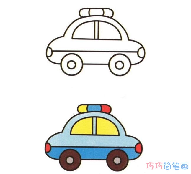 卡通可爱警车怎么画好看_小汽车简笔画图片