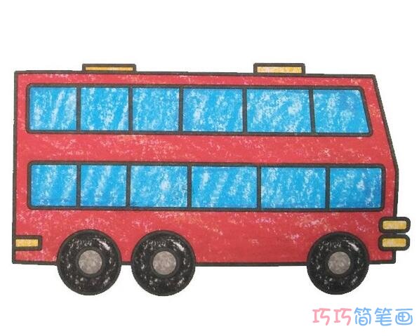 彩色双层巴士怎么画_带色彩双层巴士简笔画图片