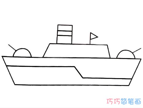 军舰用蜡笔怎么画简单_卡通军舰简笔画图片