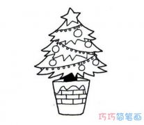 漂亮盆栽圣诞树简单画法_卡通圣诞树简笔画图片