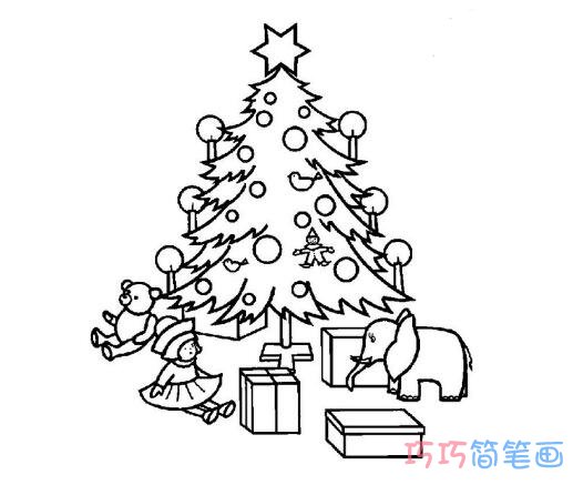 圣诞礼物和圣诞树怎么画好看_圣诞树简笔画图片