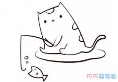 可爱小猫钓鱼怎么画简单带步骤_小猫简笔画图片