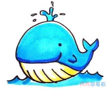 涂色蓝色大鲸鱼怎么画简单可爱_鲸鱼简笔画图片