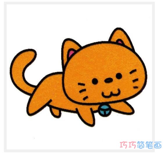 带铃铛小猫怎么画好看_带色彩小猫简笔画图片