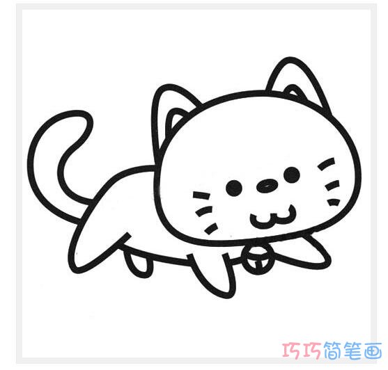 带铃铛小猫怎么画好看_带色彩小猫简笔画图片