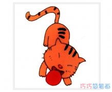 彩色小猫咪玩球怎么画简单可爱_小猫简笔画图片