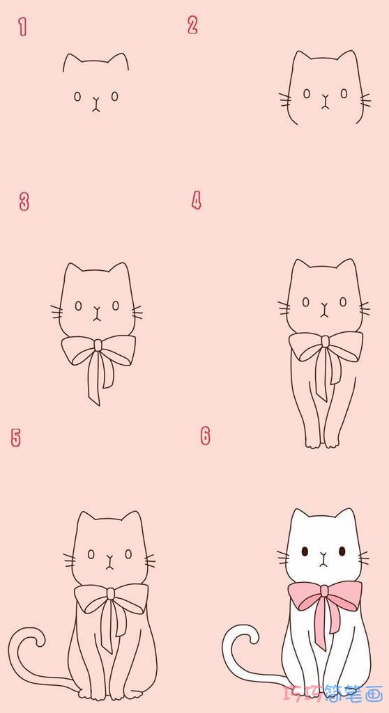 粉红小猫要怎么画可爱带步骤_小猫简笔画图片