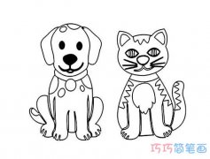 卡通小花猫和小狗的画法简单可爱_小猫简笔画图片
