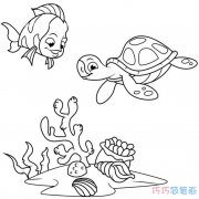 海底世界珊瑚鱼和海龟要怎么画简单_鱼儿简笔画图片