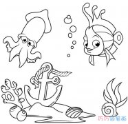 海底世界珊瑚鱼和乌贼怎么画可爱_鱼儿简笔画图片
