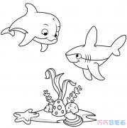 海底世界海豚和鲨鱼怎么画简单可爱_鱼简笔画图片