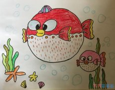 儿童画海底世界河豚的画法简单好看_河豚简笔画图片