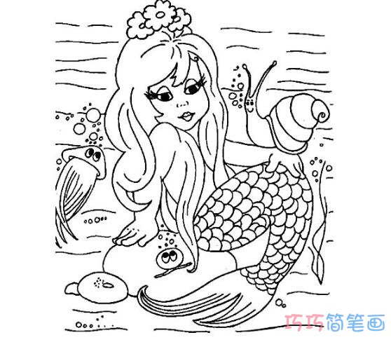 海岸上的美人鱼要怎么画_美人鱼简笔画图片