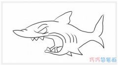 凶猛大鲨鱼要怎么画带步骤简单_大鲨鱼简笔画图片