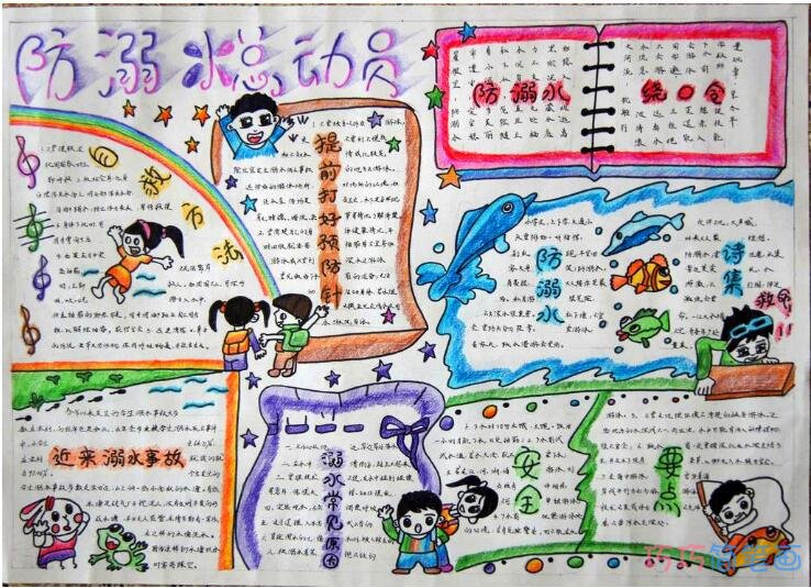 防溺水手抄报模版_好看多彩防溺水手抄报图片
