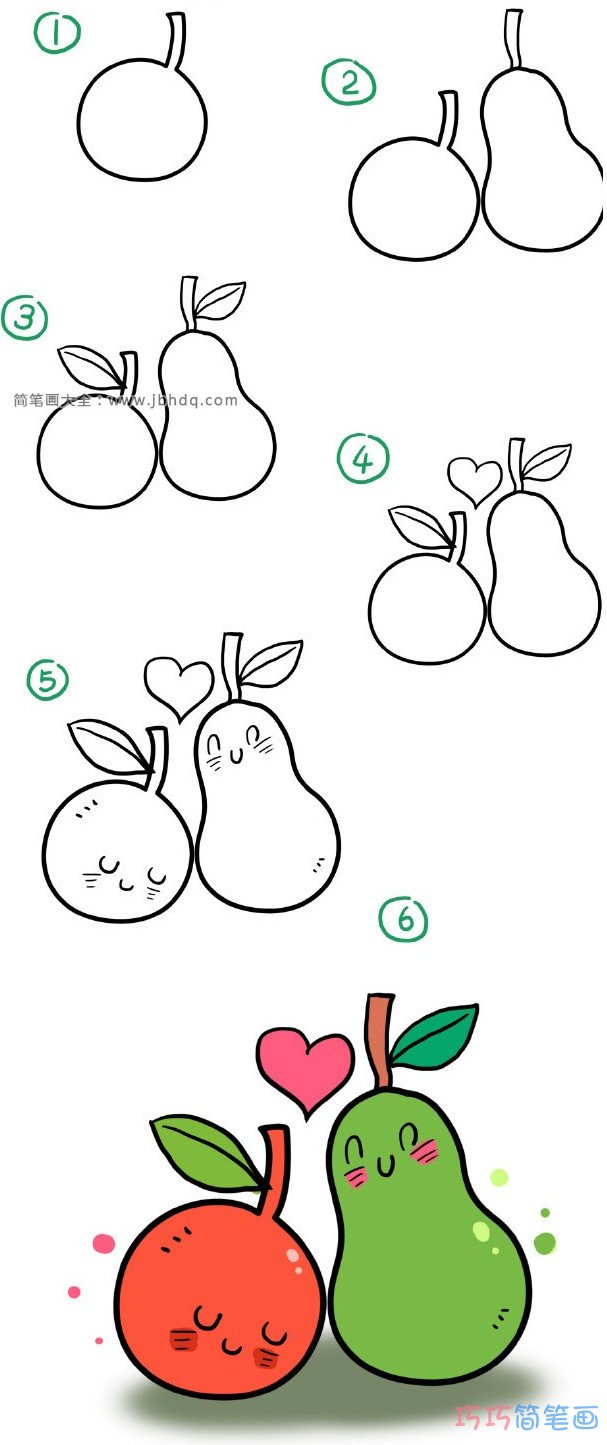 梨和橘子要怎么画简单_带步骤梨和橘子简笔画图片