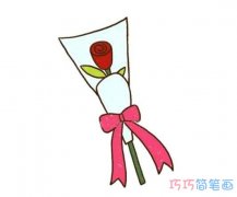 最简单漂亮玫瑰花束的画法带颜色_玫瑰花简笔画图片