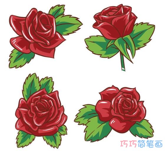 带颜色的各种类型的红玫瑰_玫瑰花简笔画图片