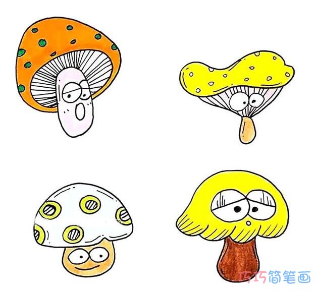 各种各样的彩色蘑菇的画法_蘑菇简笔画图片