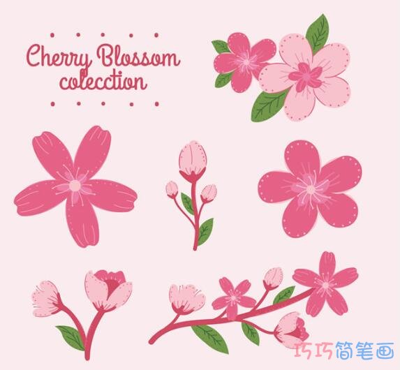 带颜色的樱花树枝怎么画好看_樱花简笔画图片