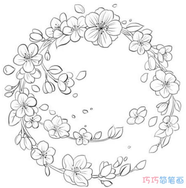 美丽的樱花与女孩如何画_樱花简笔画图片