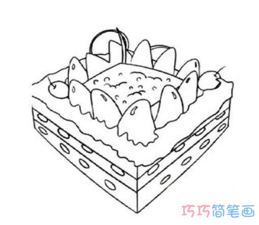 单层的水果蛋糕怎么画好看_蛋糕简笔画图片