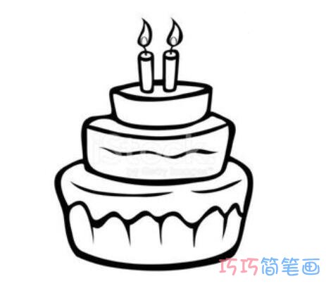 三层生日蛋糕奶油如何画简单_蛋糕简笔画图片
