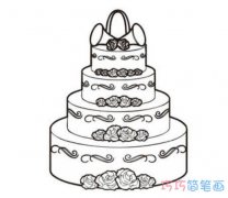 四层玫瑰花蛋糕怎么画漂亮_生日蛋糕简笔画图片