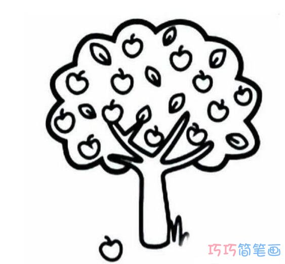 成熟苹果树上的苹果怎么画好看_秋天简笔画图片