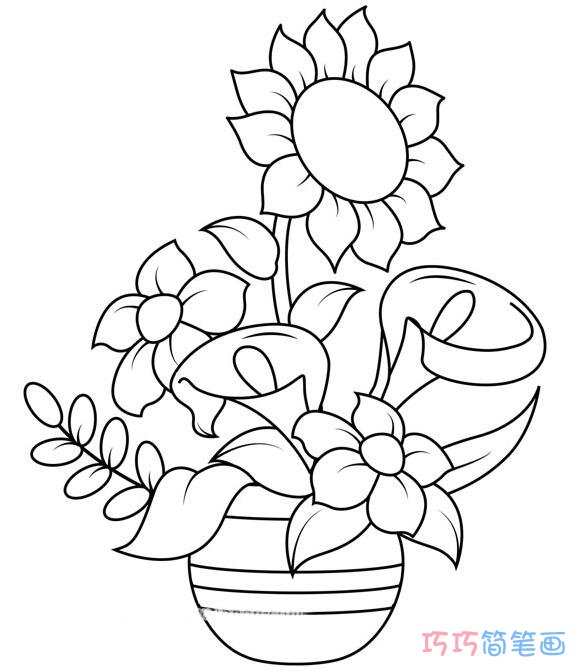 盆栽向日葵要怎么画简单_向日葵简笔画图片