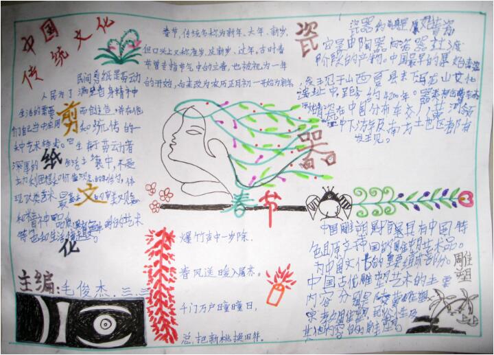 中国传统剪纸文化手抄报模板_传统文化小报图片