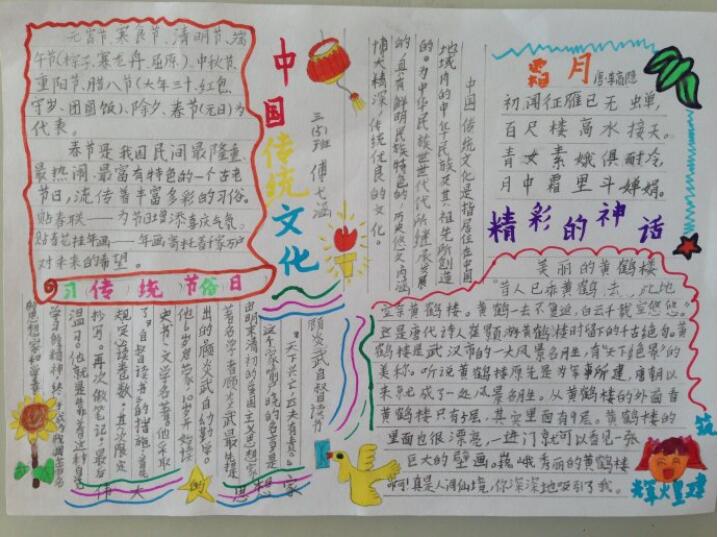 中国传统文化古诗词手抄报画法模板_古诗词小报图片