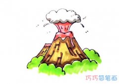 火山爆发怎么画涂色简单好看_火山风景简笔画图片