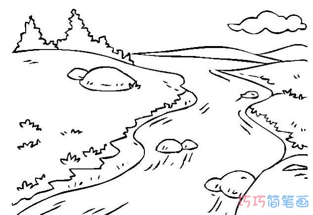 小桥流水怎么画好看易学_风景简笔画图片