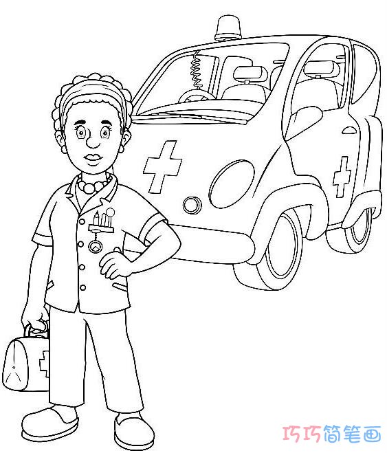 卡通救护车和救护人怎么画好看_救护车简笔画图片