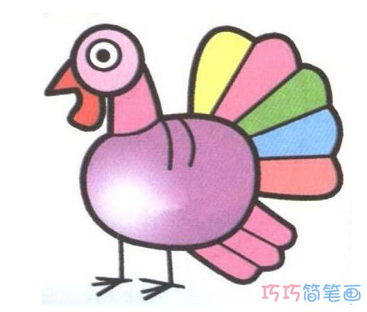 卡通火鸡怎么画好看可爱_带色彩火鸡简笔画图片