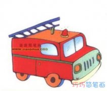 手绘消防车侧面怎么画简单好看_彩色消防车简笔画图片