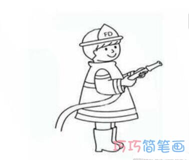 超可爱简单卡通手绘消防人员灭火画法_消防人员简笔画图片