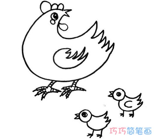 卡通母鸡带小鸡怎么画简单_小鸡简笔画图片